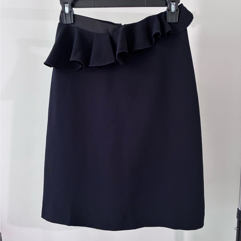 Ruffled Waist Black Women's Skirt knee length